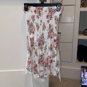 White with flowers strapless dress